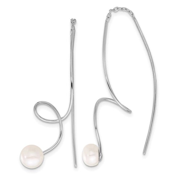 Kazi Luxury Sterling Silver RH-plated 6-7mm FWC Pearl Twisted Threader Earrings